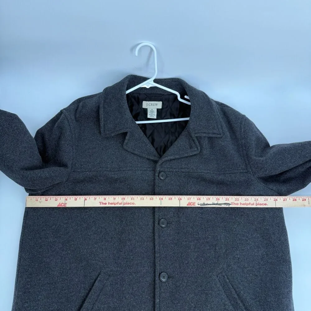 J Crew Overcoat Jacket Wool Blend HEAVY Quilted Lined Gray Long Preppy Size XL